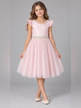 Couture Princess Girls Size 10 Dress Pink Pearl Rhinestone Tulle Party Dress